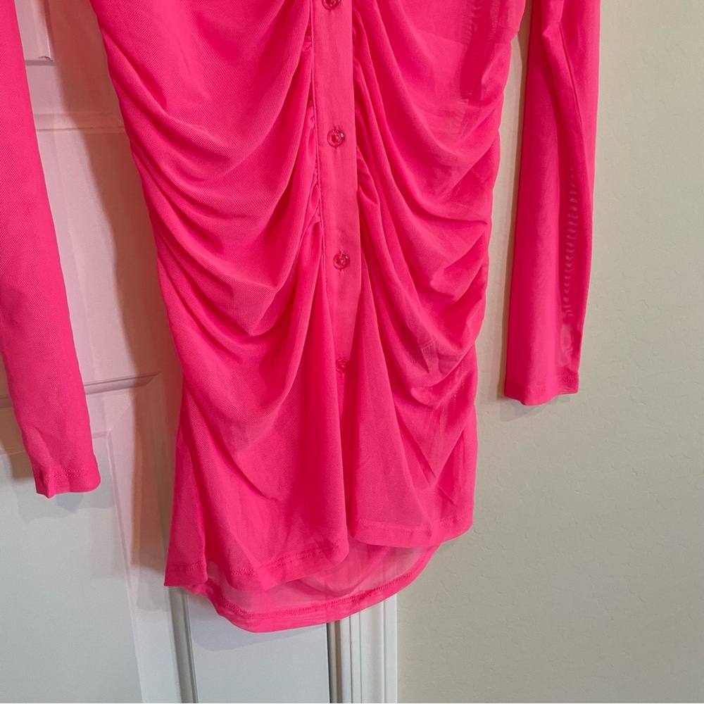 NEW Good American Pink Ruched Mesh Dress - Picture 3 of 7